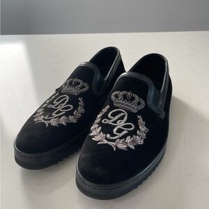 Dolce & Gabbana Black Suede Beaded Loafers